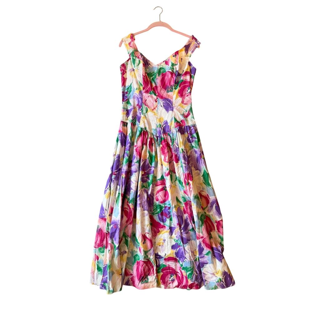 80's Vintage Geary Roark Kamisato Dress SZ 10 Floral Pastels